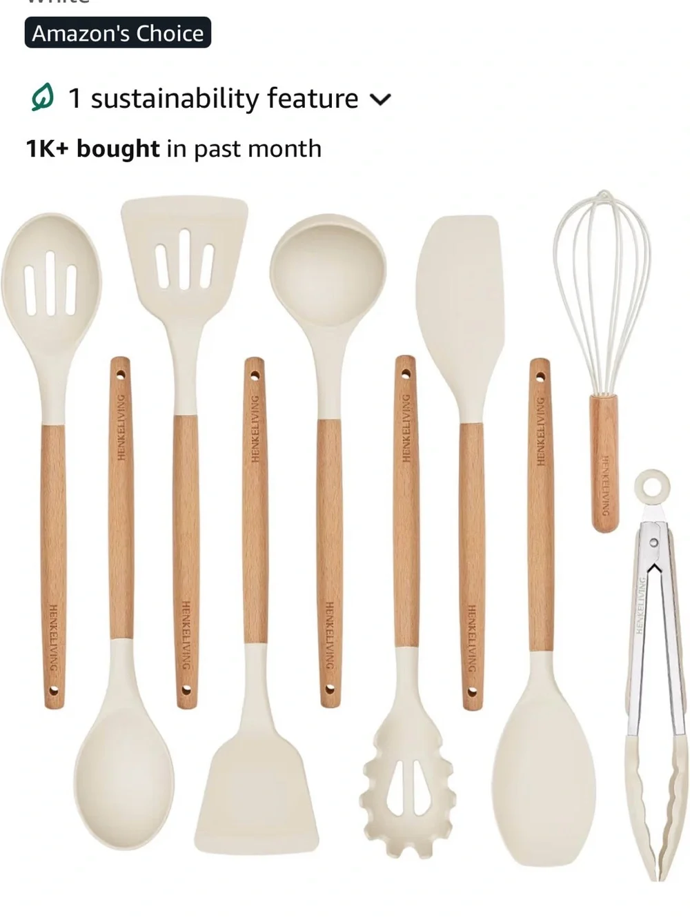 10-Piece Cream Silicone and Beechwood Kitchen Utensil Set - Brand New In Box!